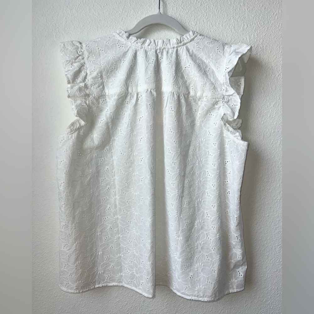 NWT LOFT White Eyelet Ruffle Sleeve Blouse XL - Picture 7 of 11
